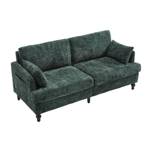 English Elm Modern chenille 2-seater sofa with LED lighting, USB charging, storage pocket, sturdy wood legs Emerald W395P318546