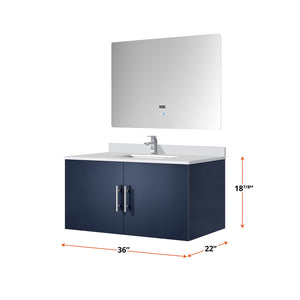 English Elm Navy Blue Bath Vanity Set With Cultured Marble Top, Chrome Faucet & Led Mirror – Modern Style! B2731S01314