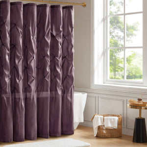 JLA Home Madison Park - Tufted Semi-Sheer Plum Shower Curtain with Large Textured Tufts, Light-Filtering Polyester Sheen MP70-440
