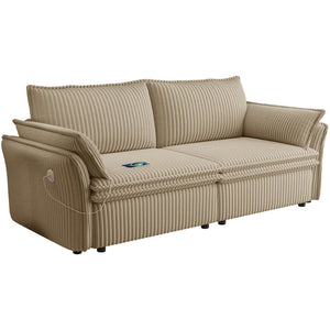 English Elm This Convertible Sleeper Sofa Plush Fleece 85 Inch Pull Out Bed for Studio Living Camel W3820S00038