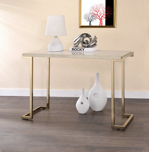 English Elm Boice Champagne Faux Marble Top Sofa Table with Geometric Metal Base, Modern KD Rectangular Elegance B2726P278174