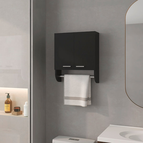 English Elm Medicine Cabinet Riley Black with Towel Rod, Engineered Wood, Dual Doors & Metal Handles, Slim Storage 21.26"L B092P238747