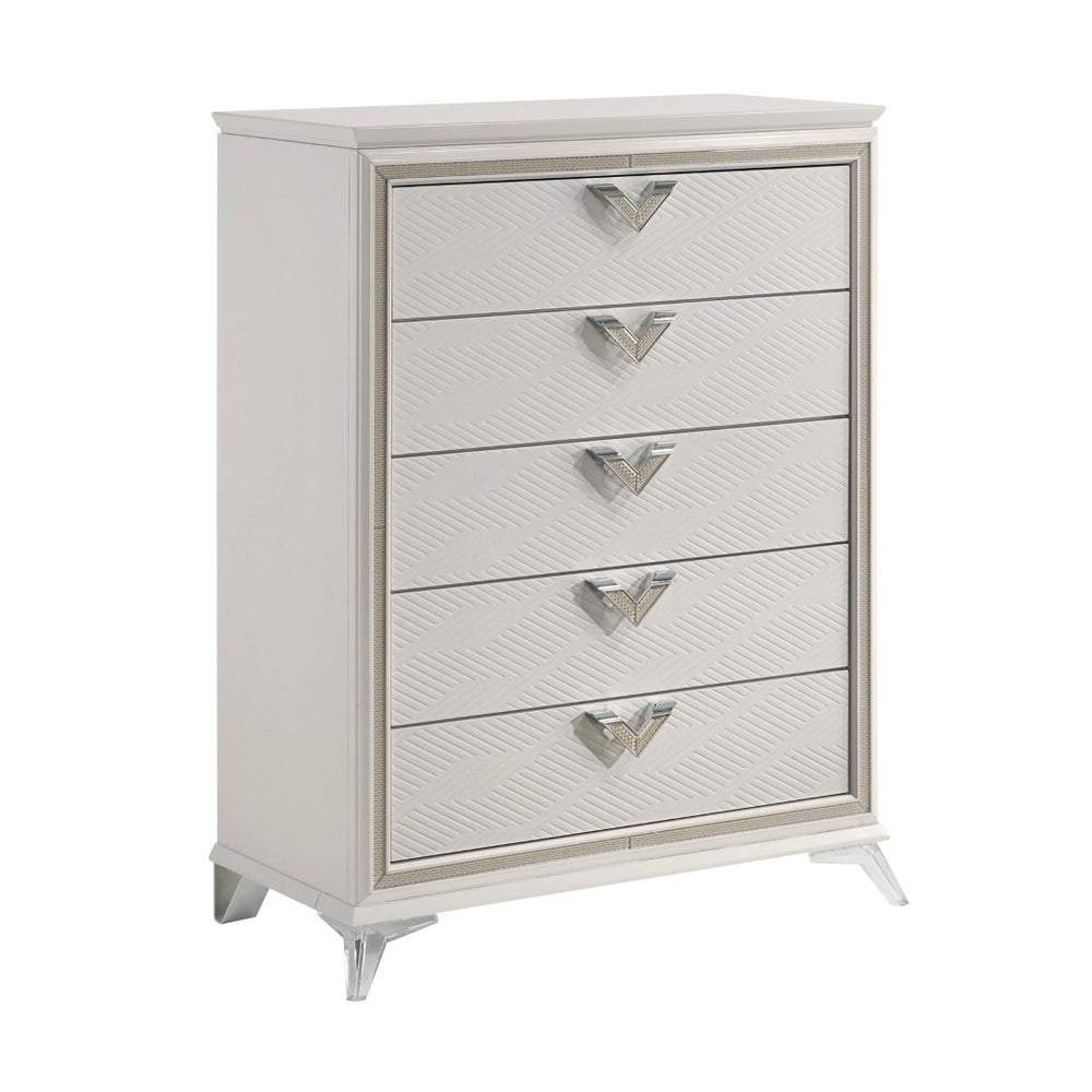 English Elm Antique White Gold Five Drawer Chest Embossed Glam Bedroom Storage Dresser B011P270970