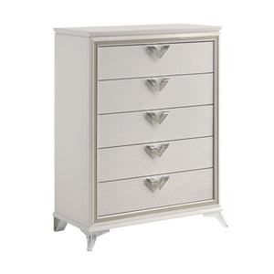 English Elm Antique White Gold Five Drawer Chest Embossed Glam Bedroom Storage Dresser B011P270970