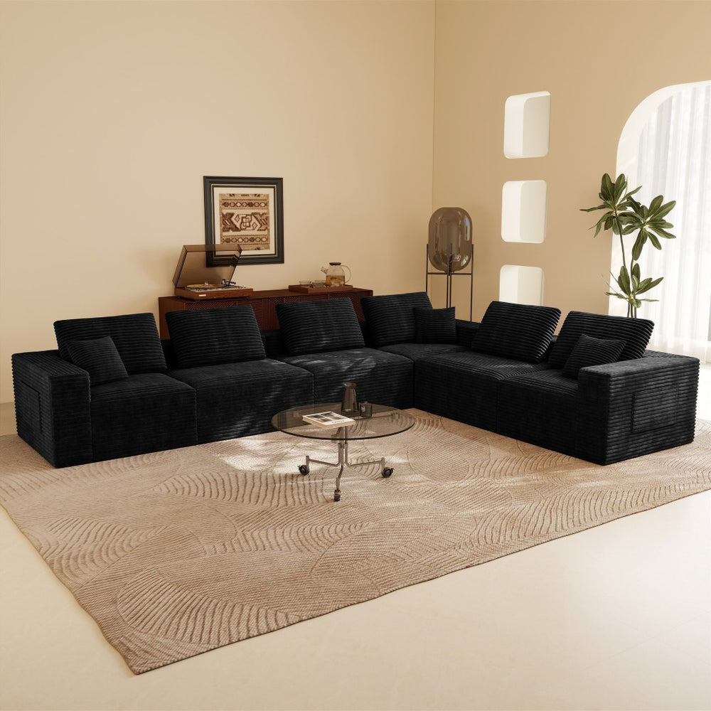English Elm 141.73*106.30"modular Six Piece Corduroy Sectional Sofa No Assembly Plush Living Room Seating W3819S00142