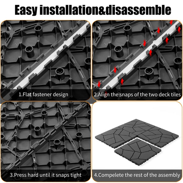 English Elm Stone Texture Interlocking Patio Deck Tiles Polypropylene Outdoor Floor Set 44 Piece W3022P251849