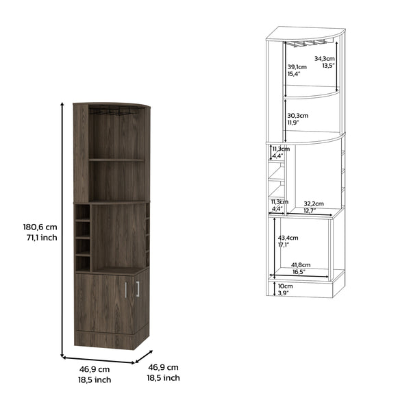 English Elm Corner Corner Bar Cabinet Dark Walnut with 8 Bottle Cubbies, 12-Glass Rack & 2 Shelves, Space-Saving Stylish Storage B097P253698
