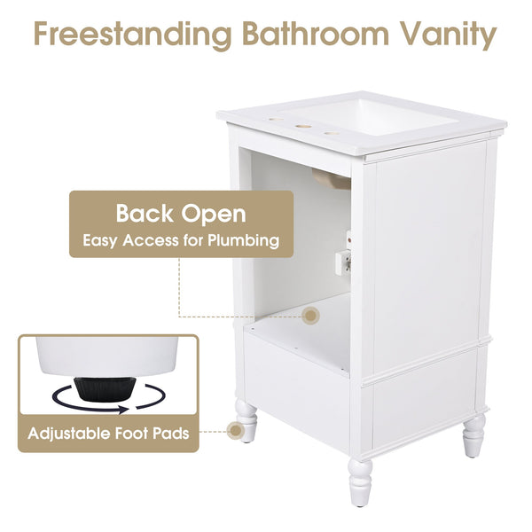 English Elm 20" Modern Bathroom Vanity with Ceramic Sink, MDF Cabinet w/ Drawer & Doors, Magnetic Stopper, Black Handles N725P340025K