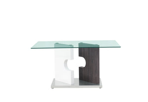 English Elm IRIS Gray Dining Table with Two-Tone Pedestal, Solid Wood & MDF, Stainless Base, Seats 6 B201S00025
