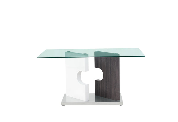 English Elm IRIS Gray Dining Table with Two-Tone Pedestal, Solid Wood & MDF, Stainless Base, Seats 6 B201S00025