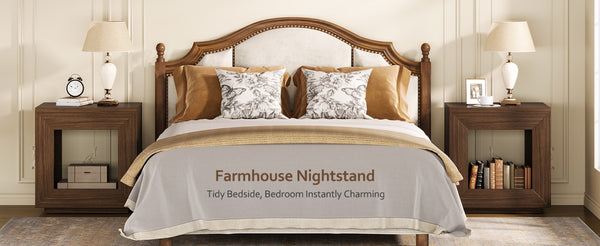 English Elm Rustic Wood End Table With Led Lighting & Integrated Power Hub - Stylish 2-Tier Storage Solution W1550P330032-GIGA