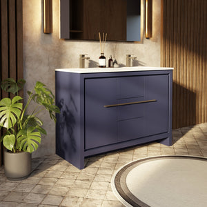 English Elm Navy Elegant Double Bath Vanity 48” W X 20” D With Durable White Quartz Top For Stylish Bathrooms B2731P259388