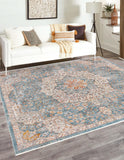 Unique Loom Newport Elms Machine Made Medallion Rug Blue, Ivory/Light Blue/Rust Red/Terracotta/Yellow/Pink 8' 0" x 8' 0"