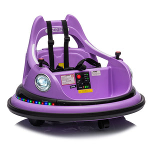 English Elm 12v Kids Ride on Bumper Car with 360 Spin Led Lights Bluetooth and Parental Remote Purple W1578P198507
