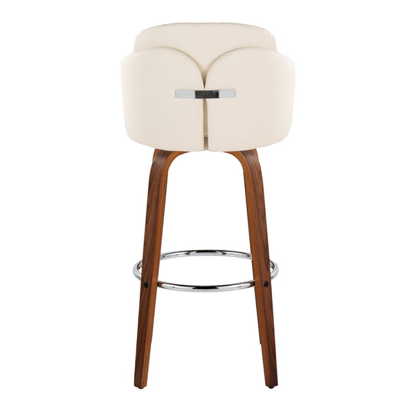 English Elm Fixed-height Mid-century Barstools with Walnut Legs and Grey Upholstered Seats Set B202S01903