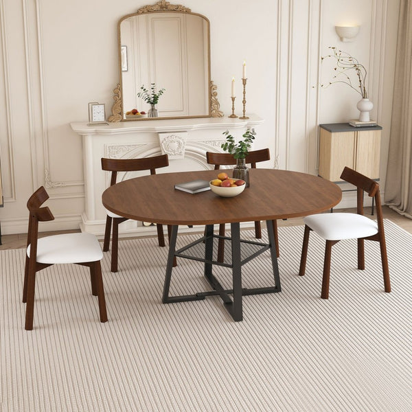 English Elm 59-inch Expandable Glass Top Dining Set Seats 8 with Upholstered Chairs X-base W2700S00112