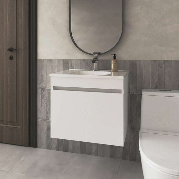 English Elm FM Modern Floating Bathroom Vanity with Integrated Sink and Soft-Close Door for Sleek Storage White 29 L x 23 W x 13 H B128P293883