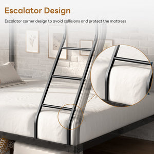 English Elm Metal Twin-Over-Full Bunk Bed for Adults & Teens, Black Powder-Coated Steel, Sturdy No-Box-Spring Design W2889P317691