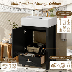 English Elm 20.28'' 20.28" Modern Bathroom Vanity with Ceramic Sink, Solid Wood Frame, Soft-Close Drawer & Cabinet - Space-Saving Design Black N729P277755B