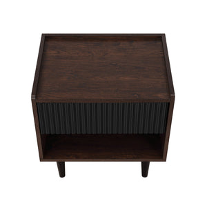 English Elm Duane Fluted 20" Nightstand in Black with Ribbed MDF, Handless Drawer & Iron Feet for Style B365P398187