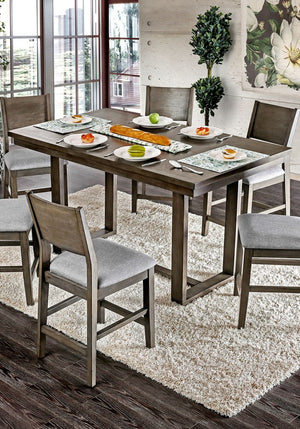 English Elm Dining 7pc Counter Height Dining Set Gray Finish with Light Gray Padded Fabric Chairs, Sturdy 66" Table B2741S00096