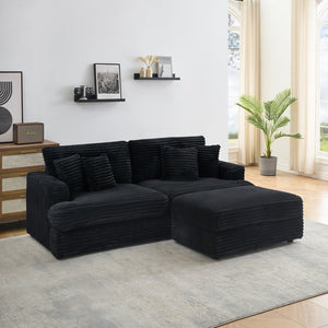 English Elm 82 Inch Black Corduroy Sofa With Storage Footstool & 4 Pillows – Stylish Comfort For Any Space! W1658S00104