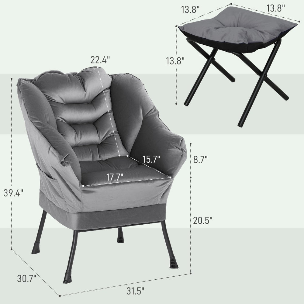English Elm Lazy Tufted Velvet Accent Chair with Ottoman and Side Pockets for Reading Nooks T3971P405382