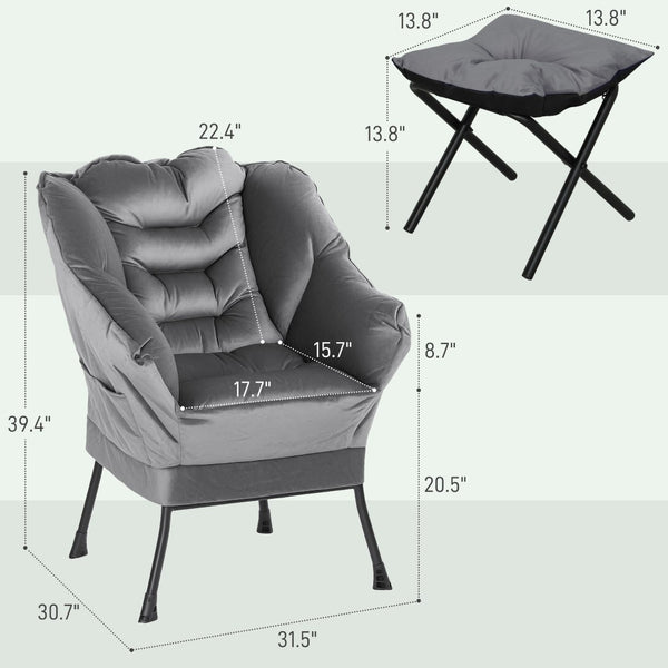 English Elm Lazy Tufted Velvet Accent Chair with Ottoman and Side Pockets for Reading Nooks T3971P405382