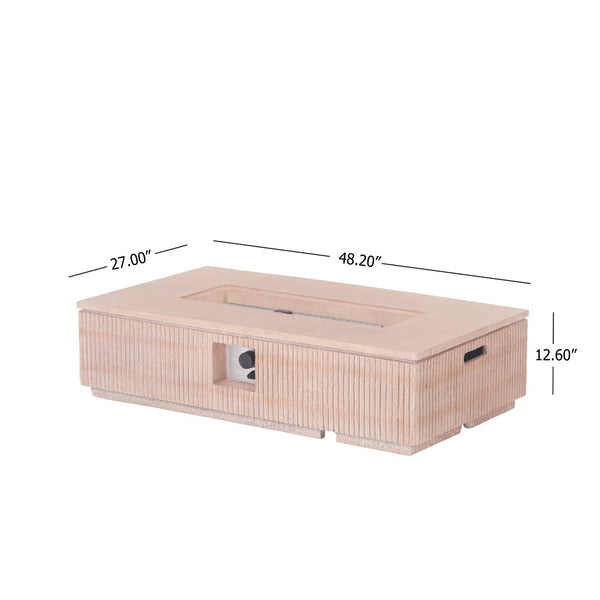 English Elm Outdoor Rectangular Mgo Concrete Fire Pit 50000 Btu Propane Patio Focal Point N772P409036T