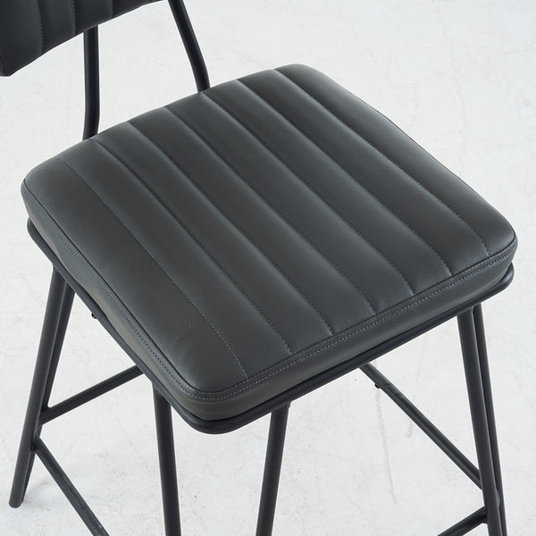 English Elm Industrial Bar Stools Set of 2 — Counter Height PU Leather Seats, Sturdy Metal Frame, Ergonomic Backrest and Footrest for Kitchen Island and Home Bar Grey W1901P264278