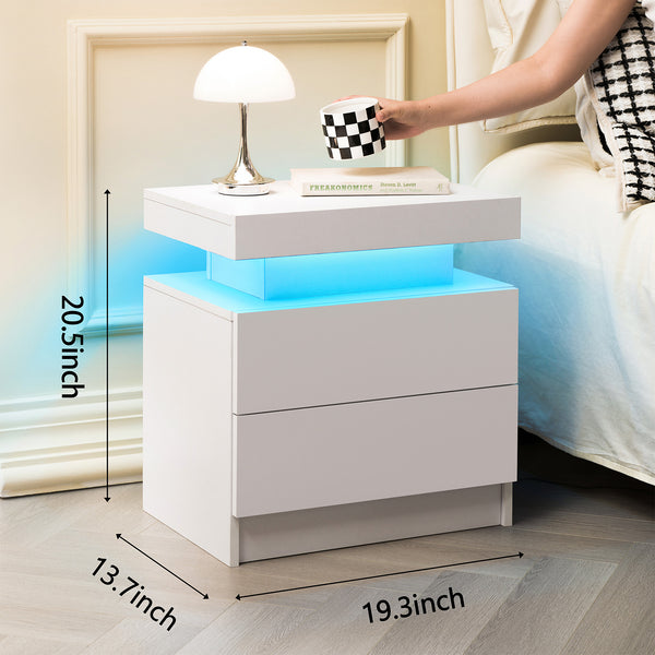 English Elm Nightstand LED Bedside Table with Adjustable Multi-Color Lights, Sleek Modern End Table for Bedroom White 22.83 L x 16.93 W x 7.68 H W2178138722