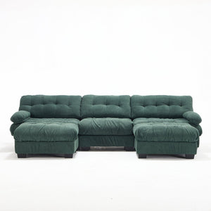 English Elm U Shaped Modular Cloud Sectional Deep Seat Flannelette Sofa with Rounded Bolster Armrests Green W2120S00039