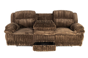 English Elm Manual Motion Loveseat with Fur-Like Corduroy Upholstery, Plush Arms, Dual Cup Holders & Storage Chocolate 33 L x 94 W x 28 H B089P296898