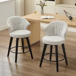 English Elm 008-Wing Upholstered Swivel Counter Stools Set of 2 with Solid Wood Legs, Chenille Comfort & 250lb Capacity White W2636P239835