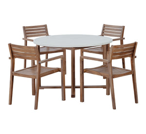 English Elm U_style Solid Acacia Wood Round Outdoor Dining Set Seats Four with Slatted Design Light Gray,Natural & Light Brown WY000475AAD