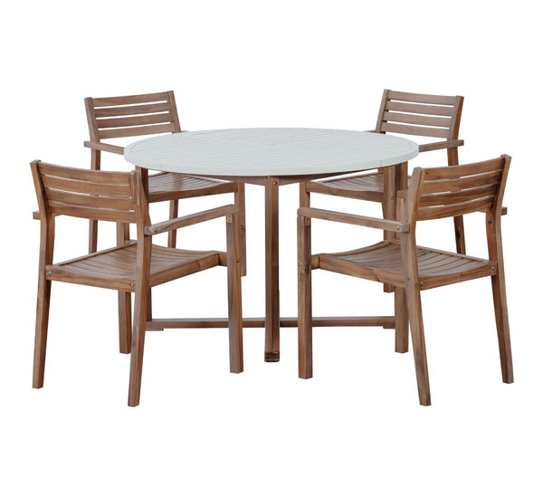 English Elm U_style Solid Acacia Wood Round Outdoor Dining Set Seats Four with Slatted Design Light Gray,Natural & Light Brown WY000475AAD