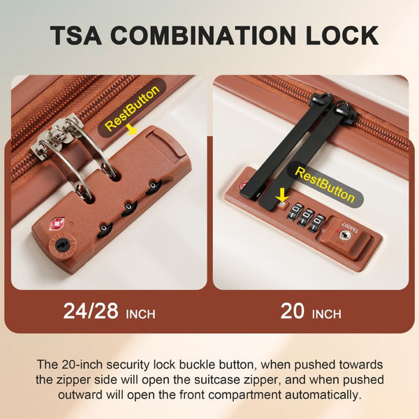 English Elm Luggage 5 Piece Abs Hardshell Travel Set with Usb Port Spinner Wheels and Tsa Lock Brown+White N732P265290K