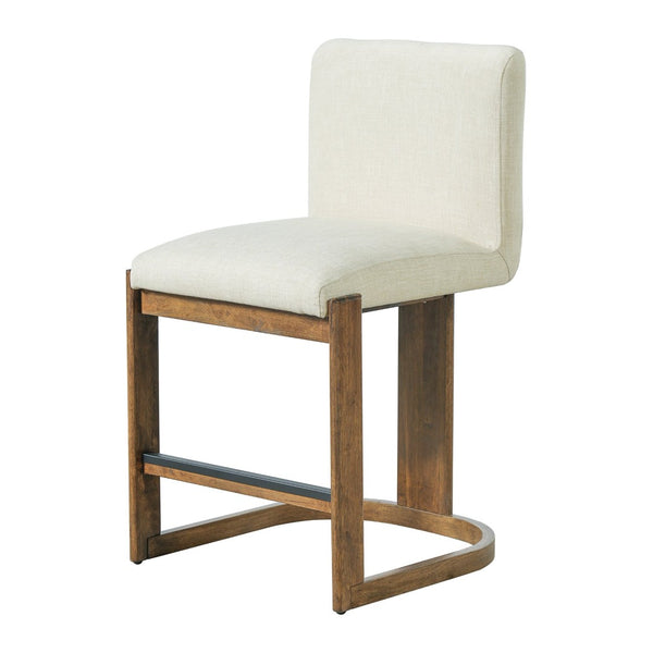 English Elm Modern Linen Upholstered Counter Stools Set of 2 with Rubberwood Legs for Kitchen Island Beige,Walnut N762P395711D