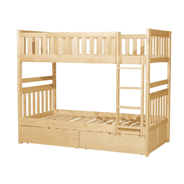 English Elm Bunk Bed Twin Over Pine Wood Frame with Guard Rails for Kids Shared Bedroom B011S02410