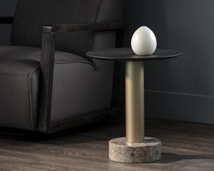Sunpan Monaco End Table: Modern Elegance with Unique Marble Design and Durable Iron Base for Any Room Gold / Grey Marble / Charcoal Grey