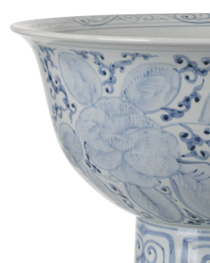 Currey & Company Ming Offering Pedestal Bowl On Stand - Stunning Hand-painted Blue & White Centerpiece For Décor Blue Porcelain 1200-1003-currey-company