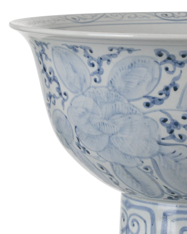 Currey & Company Ming Offering Pedestal Bowl On Stand - Stunning Hand-painted Blue & White Centerpiece For Décor Blue Porcelain 1200-1003-currey-company