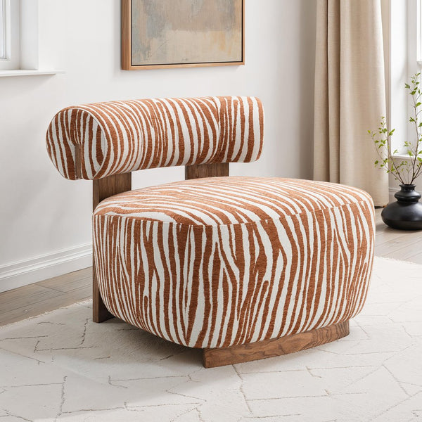 English Elm 1Pc Accent Chair In Zebra Stripe Fabric With Rustic Orange, Modern Comfort For Living Rooms & Nooks B2741P401399