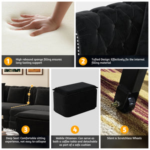 English Elm Chesterfield 3-In-1 Convertible Sofa Bed - Luxurious Velvet Tufted Design, Chaise & Ottoman Included W1885S00174