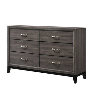 English Elm Transitional Six Drawer Dresser Gray Veneer Finish with Black Chamfered Legs Bedroom B056P416778