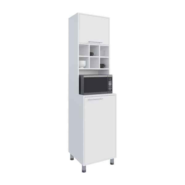 English Elm Kitchen Pantry Modern Engineered Wood Cabinet with 2 Doors, 8 Shelves, 4 Legs for Organized Storage White 46.85 L x 21.65 W x 6.3 H B097P296805