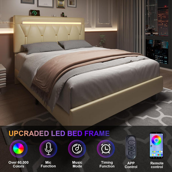 English Elm King Bed Frame With Led Lighting, Usb Charging Ports & Adjustable Headboard For Ultimate Comfort T3825P370074