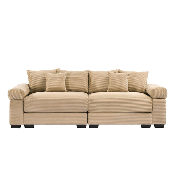 English Elm 92" Oversized Modular Sectional Couch - Cloud-Like Comfort In Soft Camel Corduroy, Ergonomic Design W714S01301