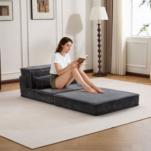 English Elm Compression Mahjong Sofa Bed - Stylish Modular Floor Seating, Soft Fleece, No Assembly, Dark Grey W3723P377151