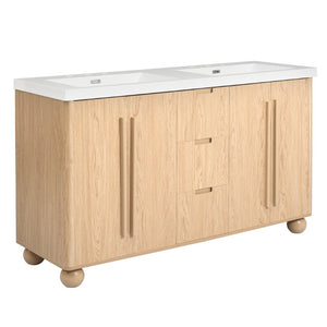 English Elm [video] 59 Inch Double Sink Vanity with Wood Grain Mdf Soft Close Doors and Resin Basins N759S425430N